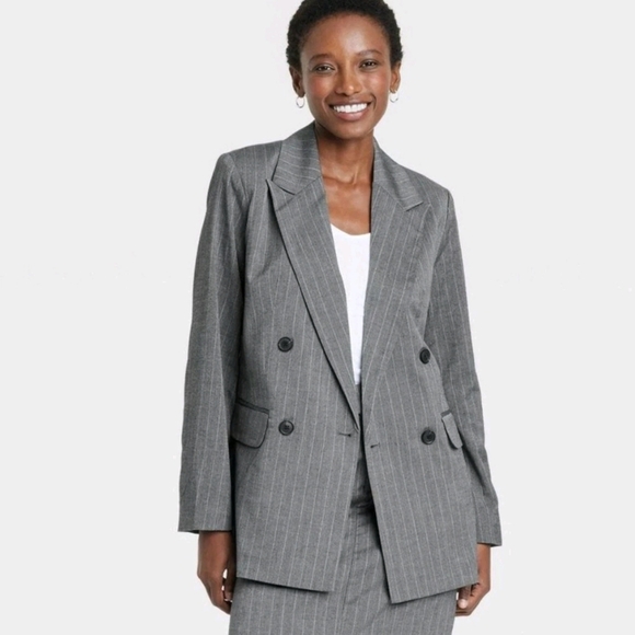 A NEW DAY GRAY PINSTRIPE DOUBLE BREASTED OVERSIZED STRUCTURED BLAZER NWT XS/S - Picture 1 of 4